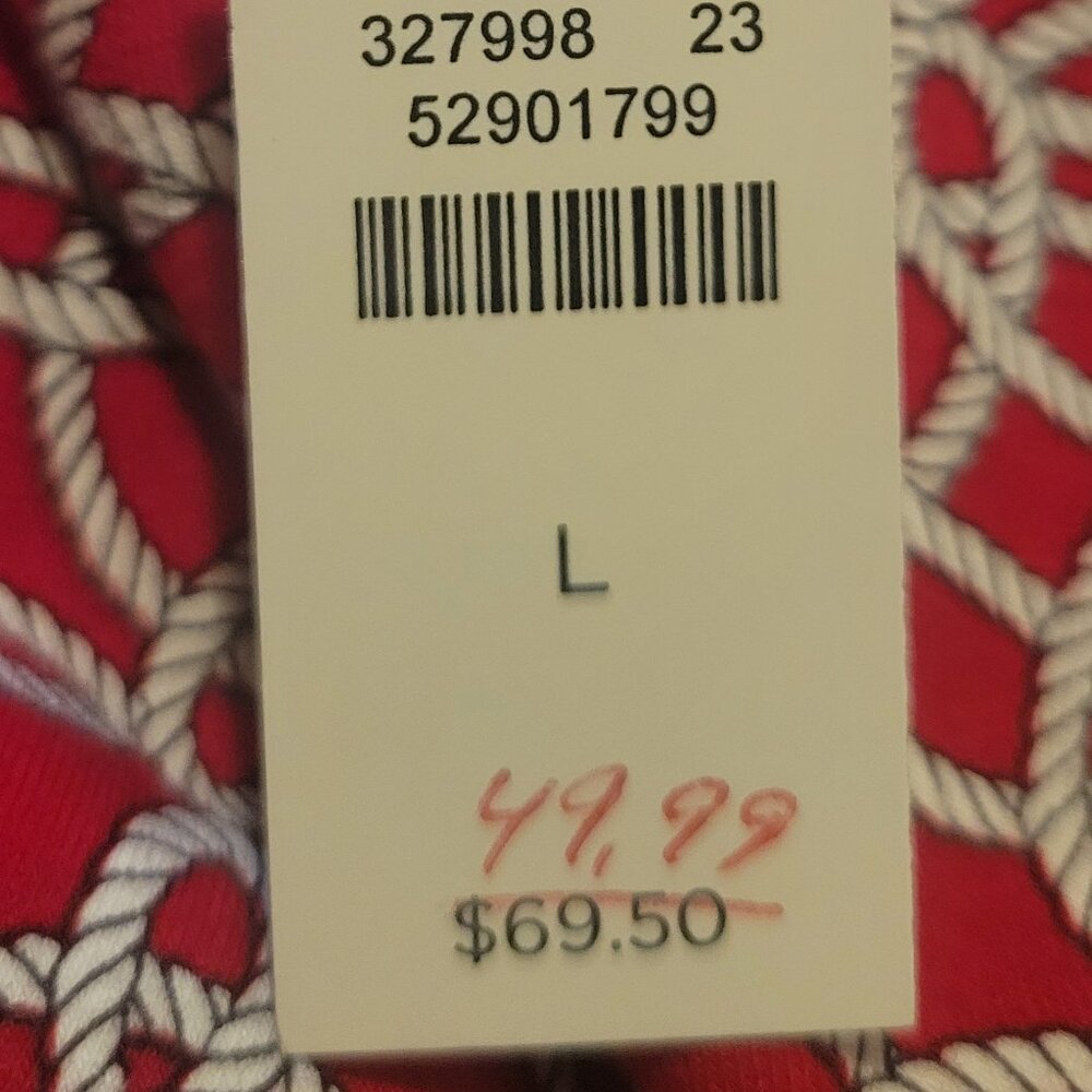 Talbots Hello Saturday Shirt Top Size L Red Circles 1/4 Zip Long Sleeve Pockets - Picture 8 of 8